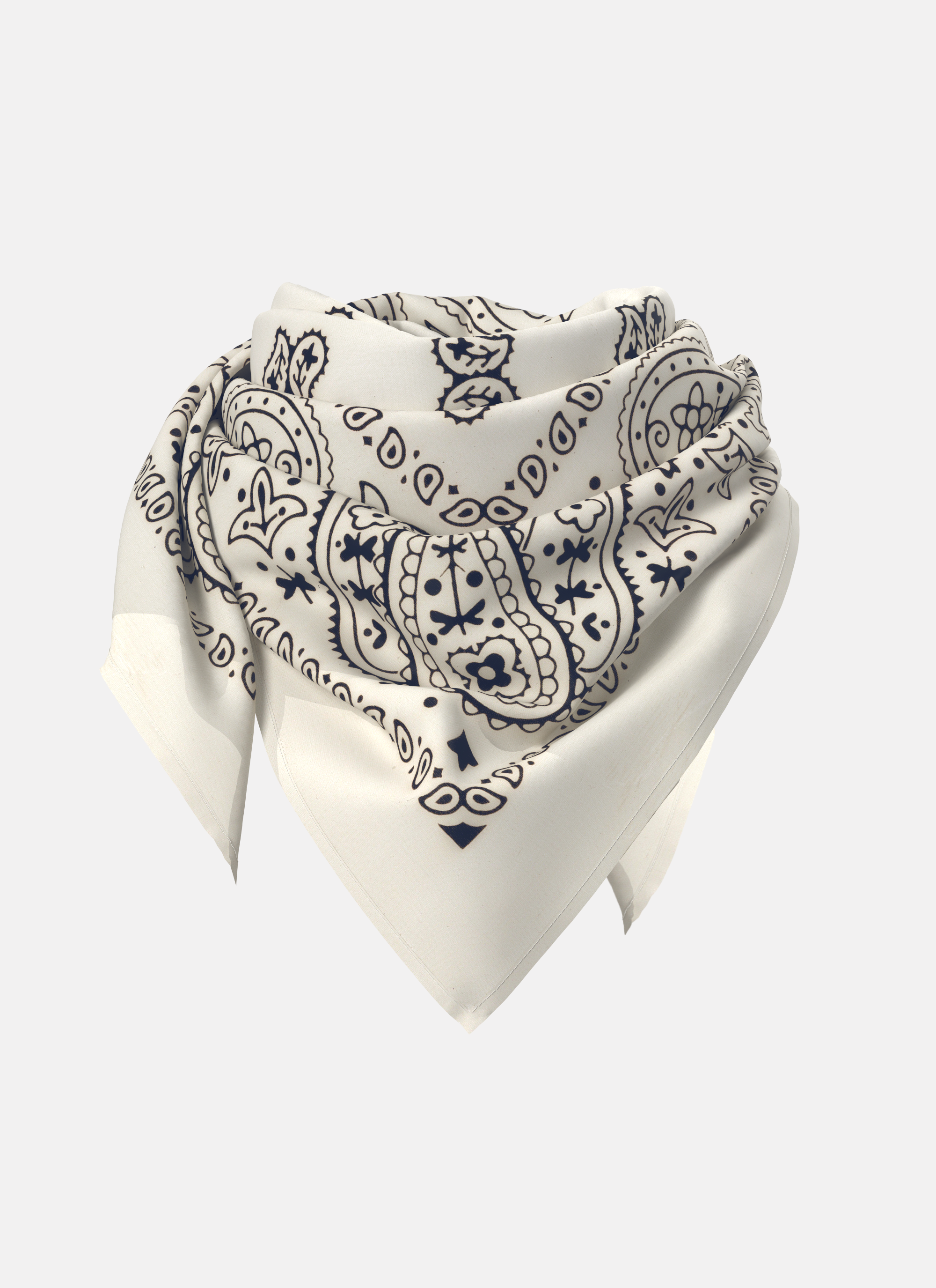 White Lola Swim Bandana UPF 50+ by Ondine with black paisley print, waterproof and quick-drying fabric.