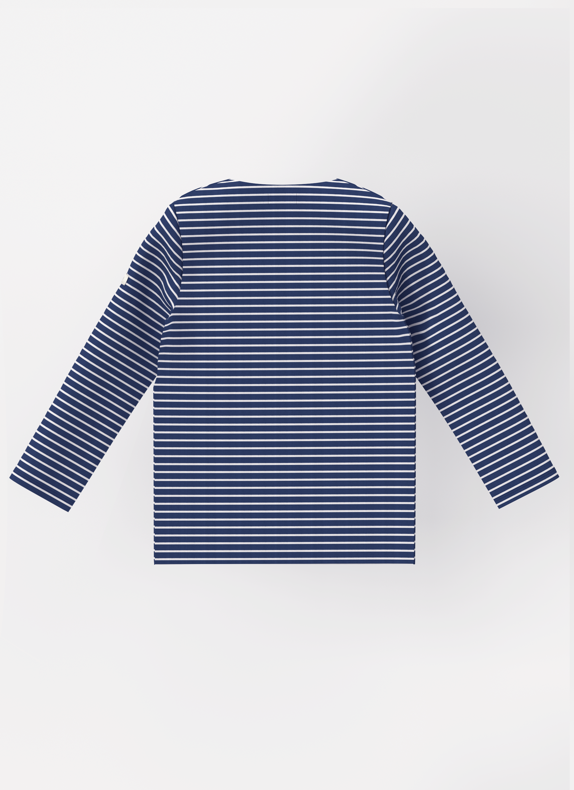 Back view of Emma Marinière UPF 50+ navy and white striped long-sleeve shirt by Ondine, showing classic Breton stripe design.