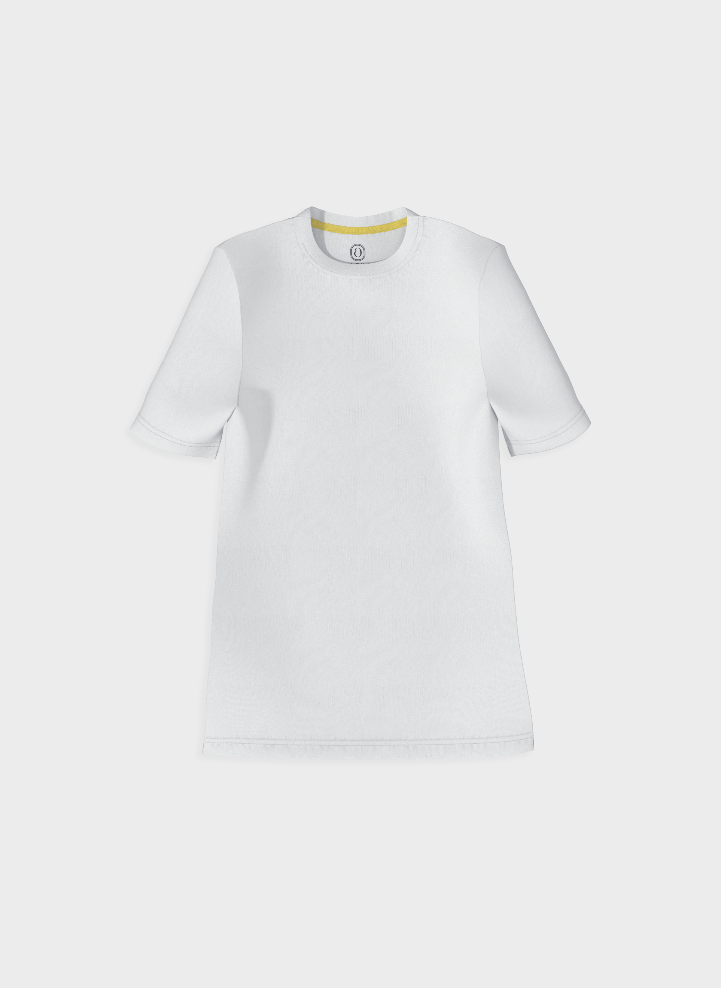 Front flat lay of white Olivia Short-Sleeve Bamboo Tee UPF 50+ by Ondine, lightweight eco-friendly fabric.