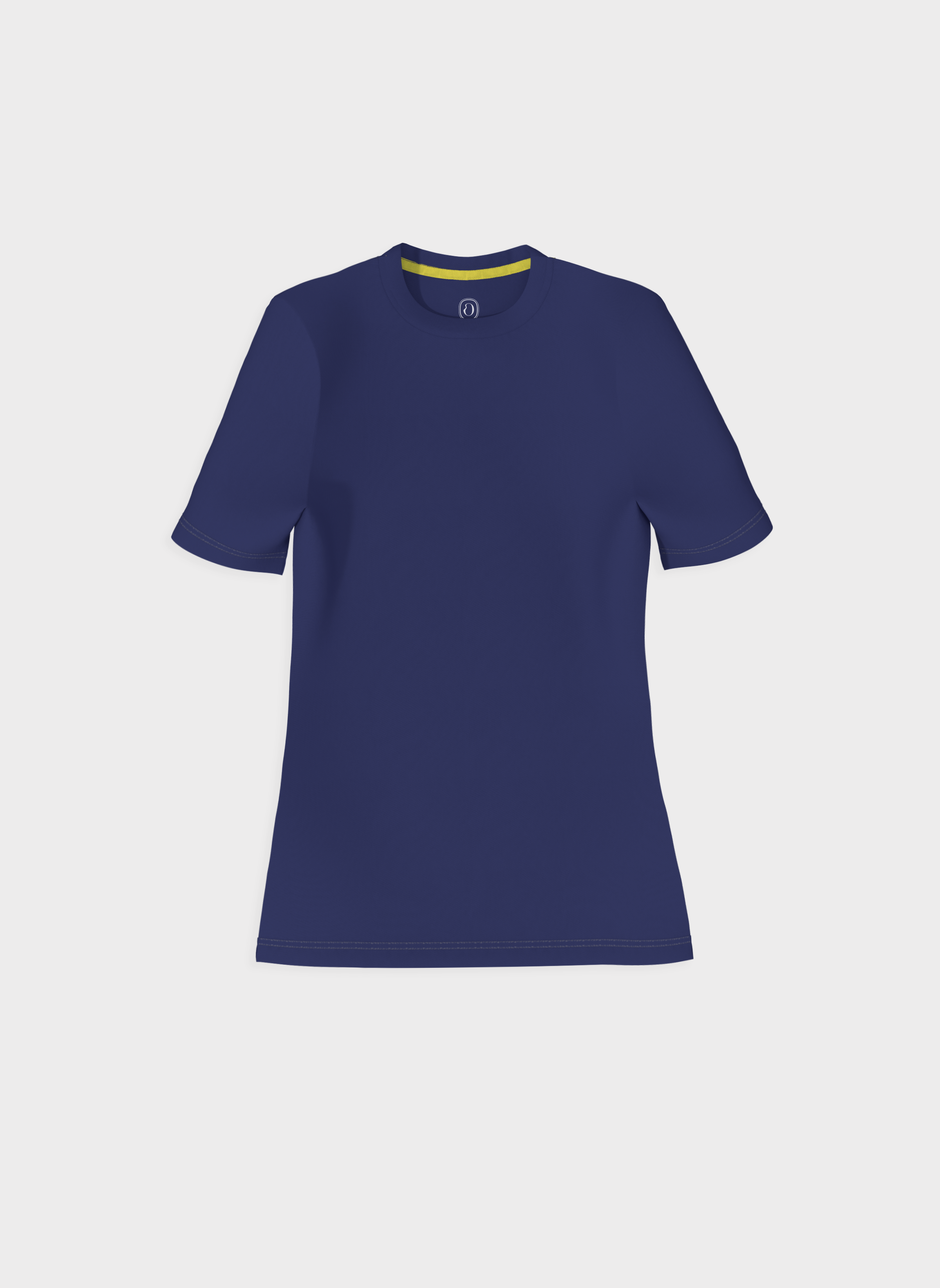 front view of navy Olivia Short-Sleeve Bamboo Tee UPF 50+ by Ondine, sustainable and elegant UV-protective design.