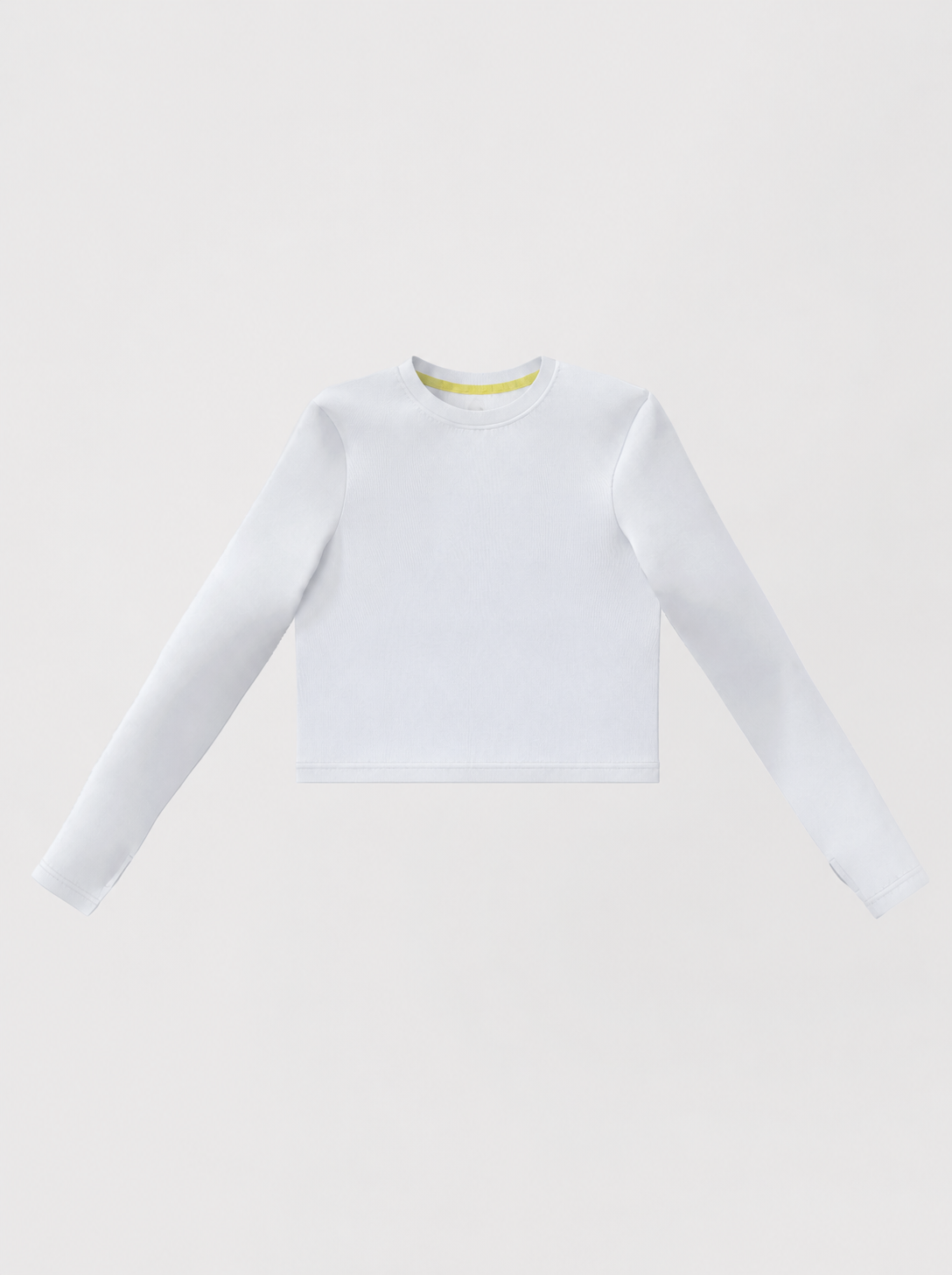 Olivia Cropped Long Sleeve Tee UPF 45+ in white by Ondine, with thumbholes